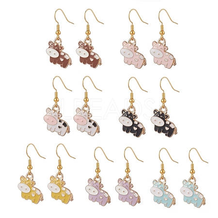 7 Pair 7 Color Alloy Enamel Cow Dangle Earrings EJEW-JE05156-1