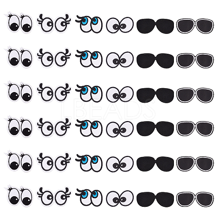 36Pcs 6 Style Eye & Glasses Computerized Embroidery Cloth Iron on Patches DIY-FG0004-72-1