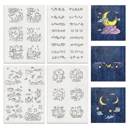 4 Sheets 11.6x8.2 Inch Stick and Stitch Embroidery Patterns DIY-WH0455-137-1