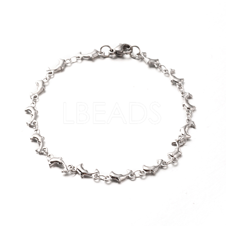 Tarnish Resistant 304 Stainless Steel Dolphin Link Bracelets X-BJEW-O076-03P-1