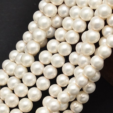 Round Shell Pearl Matte Surface Bead Strands X-BSHE-M011-08-4mm-1
