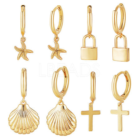 4 Pairs 4 Styles Brass Hoop Earrings EJEW-AR0001-12-1