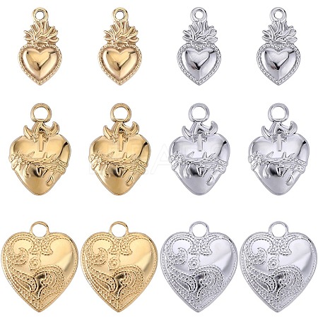 12Pcs 6 Styles Ion Plating(IP) 304 Stainless Steel Charms STAS-SC0008-82-1
