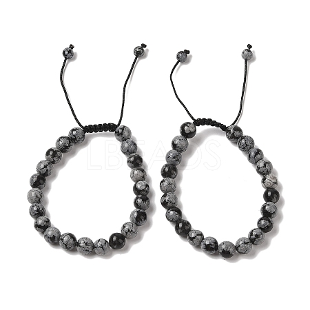 8mm Round Natural Snowflake Obsidian Braided Bead Bracelets BJEW-C067-01B-18-1