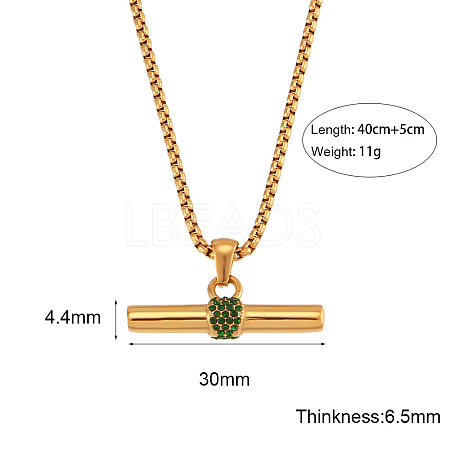 304 Stainless Steel Rhinestone T Bar Pendant Necklaces for Women WGEAECE-01-1