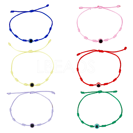 FIBLOOM 6Pcs 6 Colors Resin Evil Eye Braided Bead Bracelets Set BJEW-FI0001-32-1