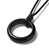 Natural Obsidian Ring Pendant Necklace with Waxed Cords NJEW-R262-01A-10-3