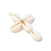 2Pcs 2 Colors Natural Cowrie Shell Beaded Cross Pendants PALLOY-JF03938-4