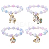 Glass Beaded Stretch Bracelet with Alloy Enamel Unicorn Charm for Kids BJEW-JB09555-1
