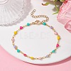 Real 18K Gold Plated Brass Enamel Heart Link Chain Bracelets BJEW-JB09841-4