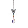 Glass Teardrop Sun Catcher Hanging Prism Ornaments with Iron Butterfly HJEW-PW0002-14D-1