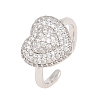 Heart Brass Micro Pave Cubic Zirconia Cuff Open Rings for Women CU-CBA0A21-01P-02-4