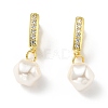 Plastic Pearl Dangle Hoop Earrings with Clear Cubic Zirconia EJEW-A070-05G-1