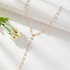 Flat Round Brass with Plastic Pearl Lariat Necklaces FS-WG1426B-01-2