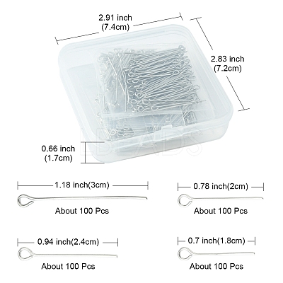 400Pcs 4 Styles Iron Eye Pins FIND-FS0001-33-1