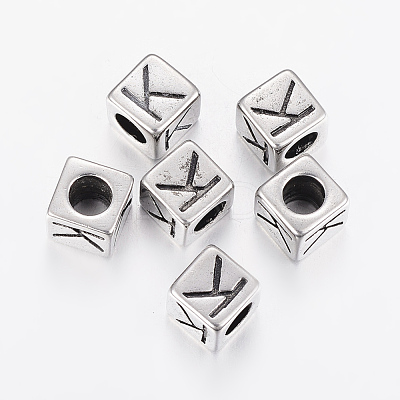304 Stainless Steel Large Hole Letter European Beads STAS-H428-01AS-K-1