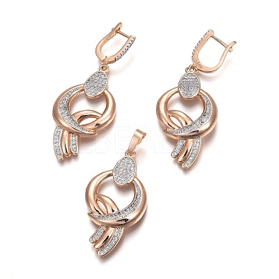 Brass Micro Pave Cubic Zirconia Jewelry Sets SJEW-F189-08KCG-1