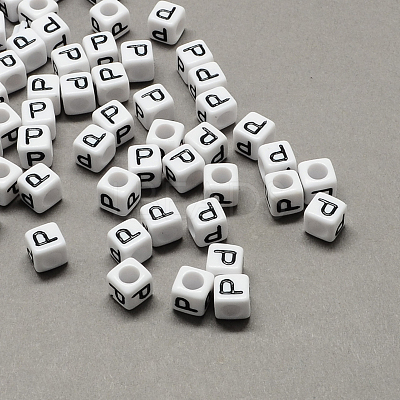 Large Hole Acrylic Letter European Beads SACR-Q103-6mm-01P-1