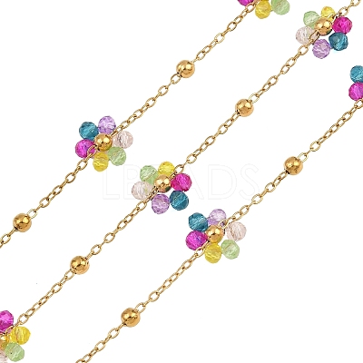 Glass & 304 Stainless Steel Cable Chain Beaded Chains SA-CBAD321-03H-1