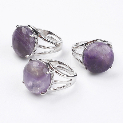 Adjustable Natural Amethyst Finger Rings RJEW-F075-01H-1