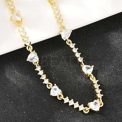 Brass Pave Clear Cubic Zirconia Heart Link Chain Necklaces KK-CBA4547-16B-G-1
