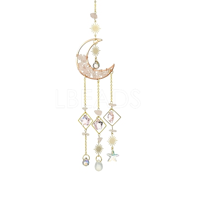 Natural Rose Quartz Chips Moon Pendant Decorations HJEW-FS00027-04-1