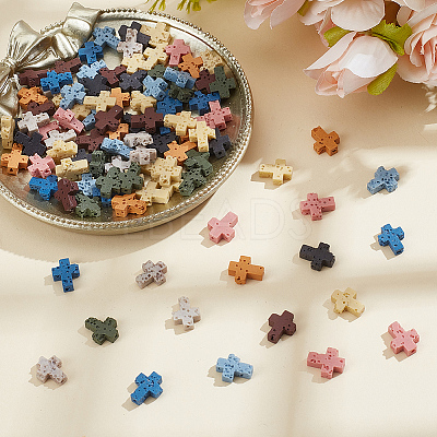 100Pcs 10 Colors Synthetic Lava Rock Beads G-ME0001-11-1