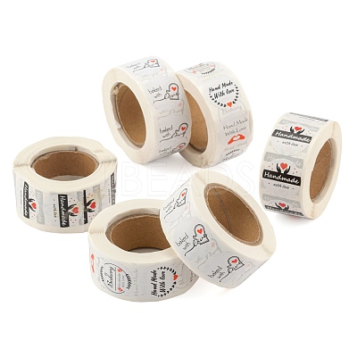 6 Rolls 3 Style Word Handmade with Love Self-Adhesive Kraft Paper Stickers DIY-LS0003-33-1