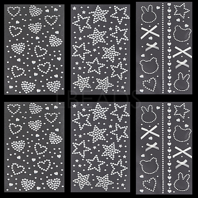 6 Sheets 3 Styles Acrylic Rhinestone Face Body Stickers AJEW-SP0002-68A-1