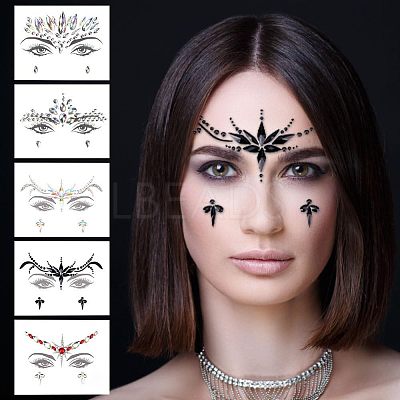 7 Sheets 7 Style Self Adhesive 3D Eyes Body Face Jewelry Acrylic Rhinestone & Imitation Pearl Stickers MRMJ-OC0003-11-1