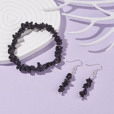 Natural Obsidian Chips Beaded Jewelry Set SJEW-JS01232-01-1
