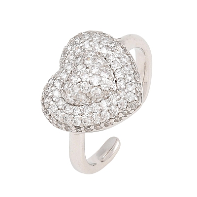 Heart Brass Micro Pave Cubic Zirconia Cuff Open Rings for Women CU-CBA0A21-01P-02-1