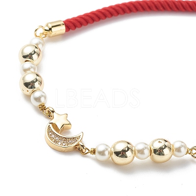 Clear Cubic Zirconia Moon & Star Link Slider Bracelet BJEW-JB08847-1