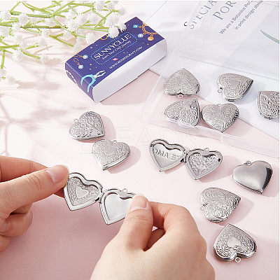 12Pcs 3 Styles 316 Stainless Steel Locket Pendants STAS-SC0007-55-1