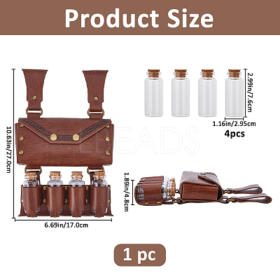Rectangle PU Leather Medieval Waist Belt Bag with Belt and 4 Glass Potion Bottles AJEW-WH0752-296B-1