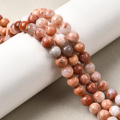 Natural Pink Agate Beads Strands G-K350-C02-6mm-1