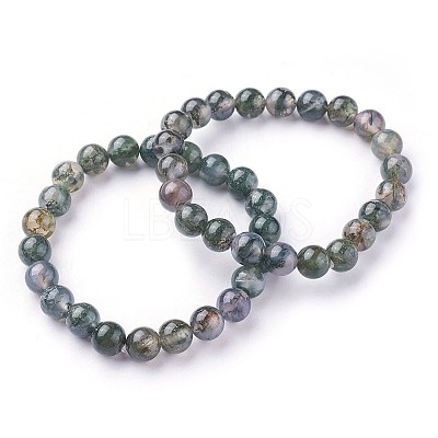 Natural Moss Agate Beads Stretch Bracelets BJEW-F380-01-B15-1
