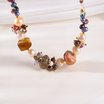 Natural Freshwater Pearl & Natural Tourmaline Nuggets Graduated Beaded Necklaces FS-WG30C53-01-1