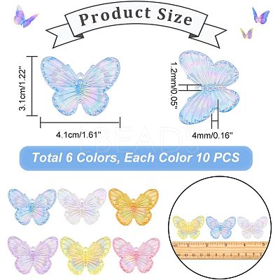 60Pcs 6 Colors Electroplate Acrylic Pendants PACR-NB0001-06-1