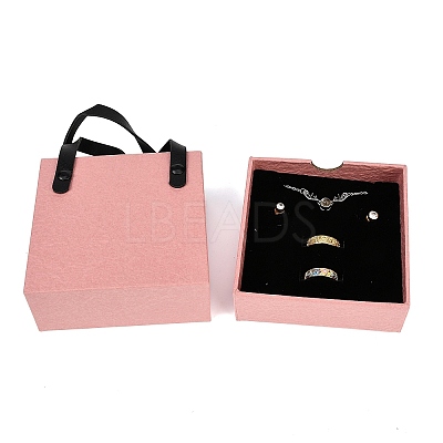PU Jewelry Set Drawer Boxes with Square Sponge Inside and Texture Paper Rectangle Jewelry Bags LS-ABAG-B009-02D-1