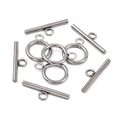 Tarnish Resistant Stainless Steel Ring Toggle Clasps STAS-Q179-01-1