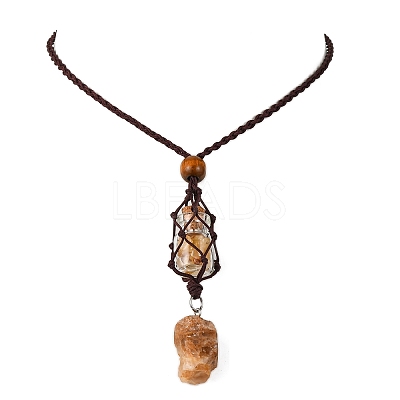 Natural Citrine Macrame Pouch Pendant Nylon Cord Adjustable Necklaces NJEW-JN05345-03-1