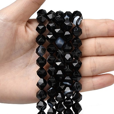 Natural Black Banded Agate/Striped AgateBeads Strands G-Z119-A03-03-1