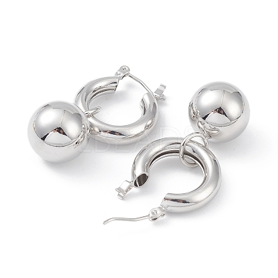 Brass Round Ball Dangle Hoop Earrings for Women EJEW-G347-04P-1