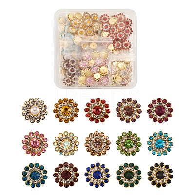 300Pcs 15 Style Flower Shape Rhinestone Buttons RB-YS0001-02-1