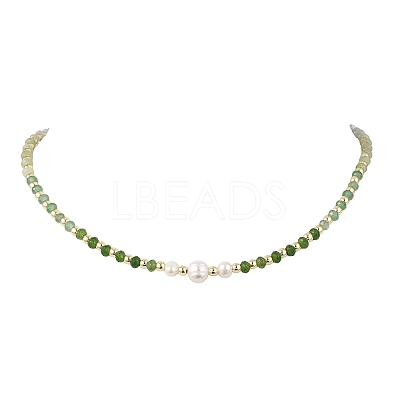 Gradient Color Gemstone & Natural Cultured Freshwater Pearl Beaded Necklaces NJEW-JN06316-01-1