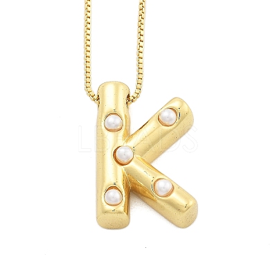 Brass & Plastic Pearl Letter Pendant Box Chain Necklaces for Women NJEW-U017-01G-11-1