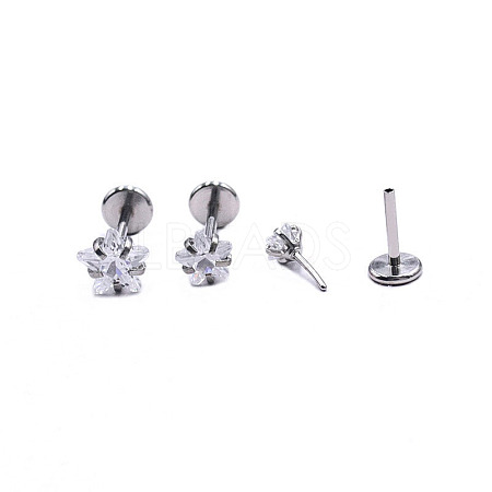 Titanium Steel Clear Cubic Zirconia Threadless Labret Stud WG18B1C-15-1