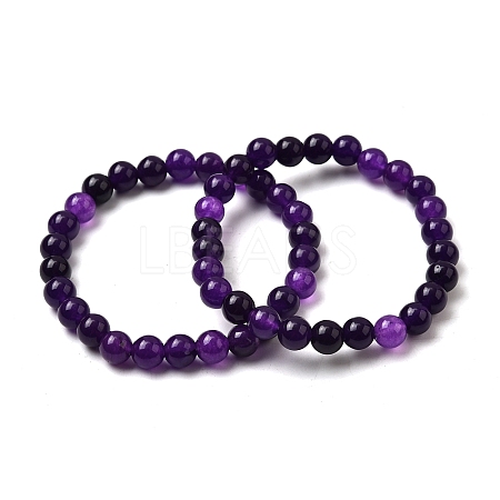 Dyed Synthetic Quartz Imitation Amethyst Beaded Stretch Bracelets PW-WG7FE75-02-1-1