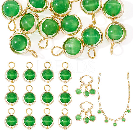 12Pcs Brass & Glass Imitation Cat Eye Round Charms PALLOY-TAC0237-03-1